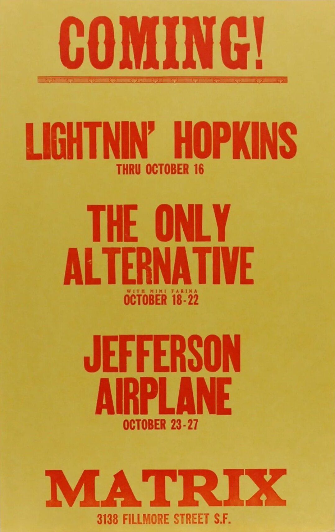 1966-The Matrix-Lightning Hopkins-Jefferson Airplane Concert Poster