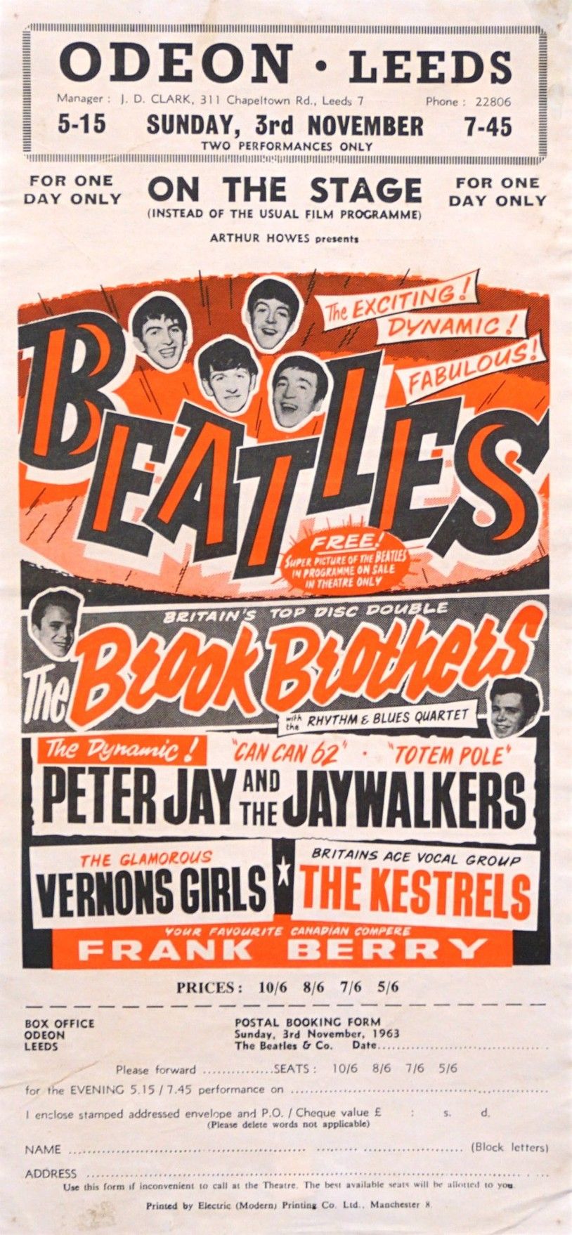 The Beatles Odeon Leeds Handbill 1963 Concert Poster