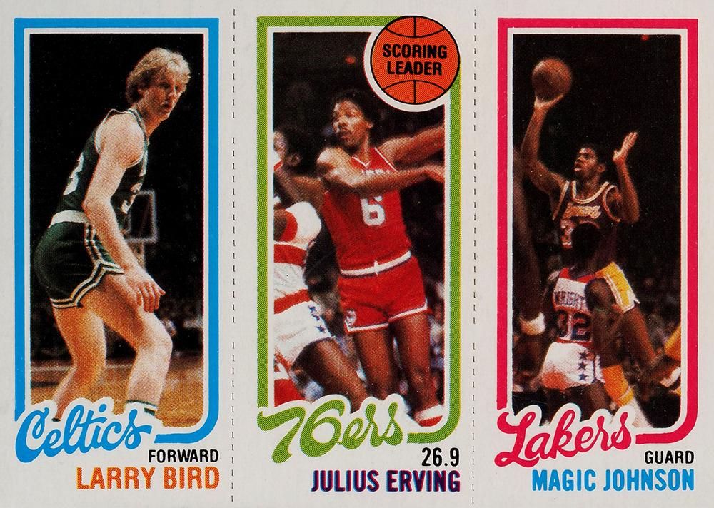 Larry Bird, Magic Johnson, & Julius Erving 1980 Topps Scoring Leader Sports Card