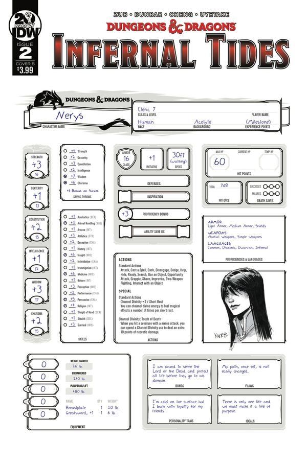 Dungeons & Dragons Infernal Tides #2 (Cover B Character Sheet)