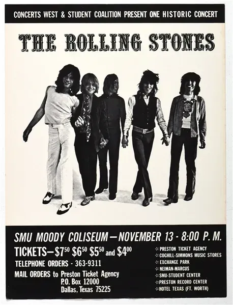 Rolling Stones SMU Moody Coliseum 1969 Concert Poster