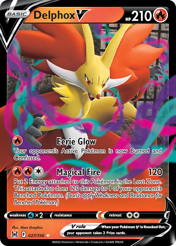 Delphox V (27/196) - Lost Origin Pokémon Card