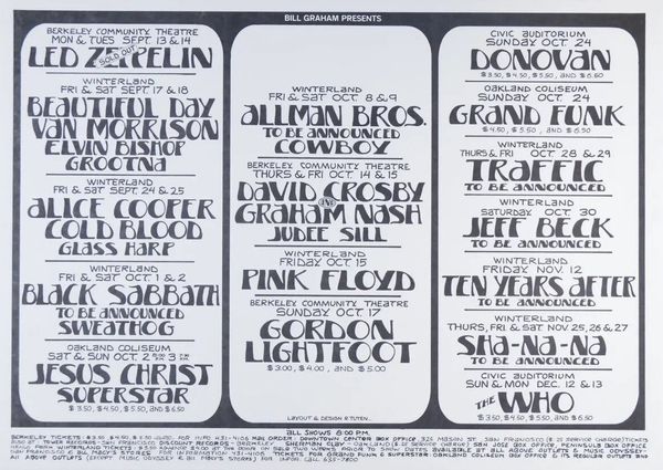 Led Zeppelin & The Who Berkeley Community Theatre Calendar 1971
