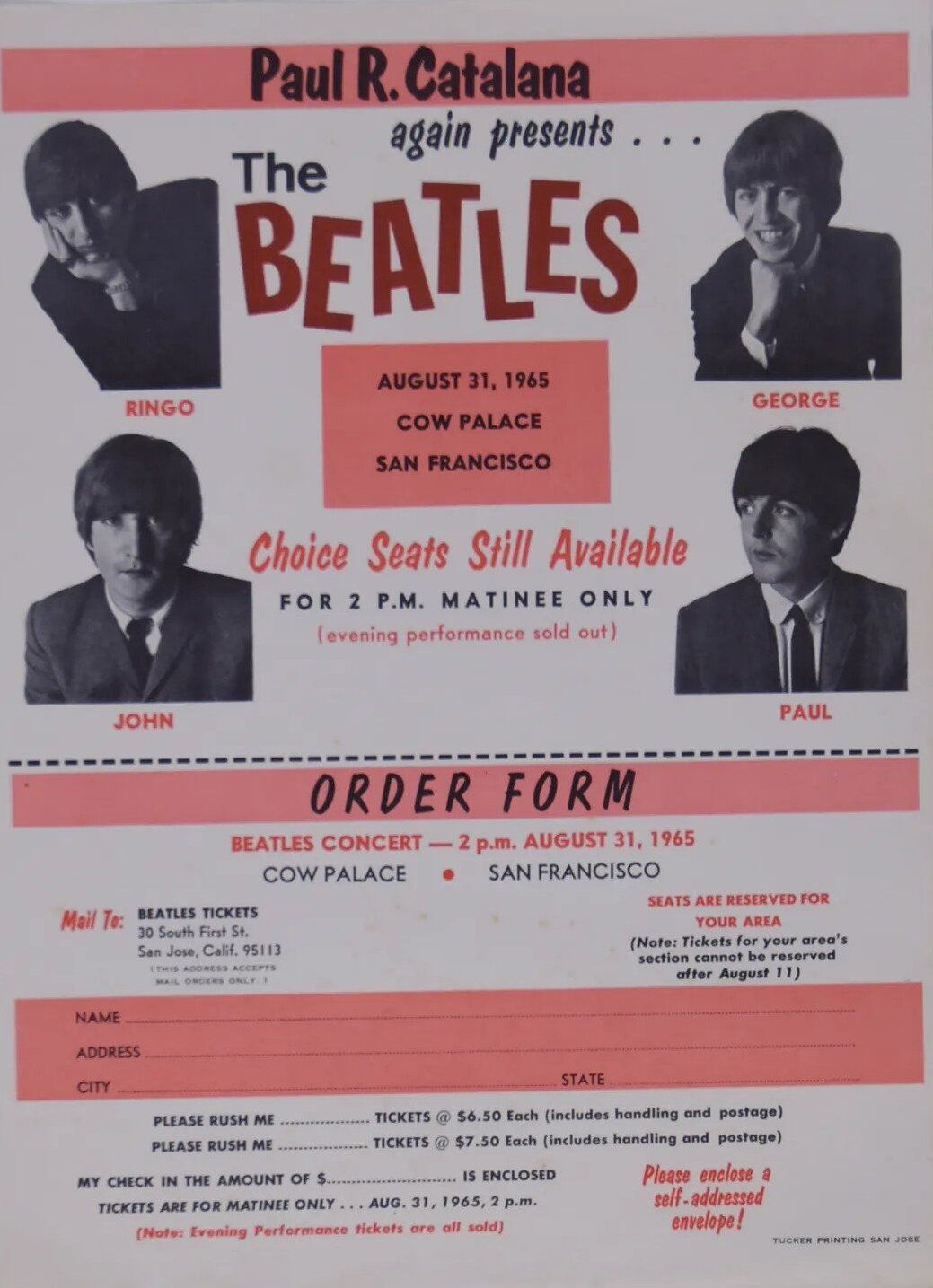 The Beatles Cow Palace 1965 Concert Poster