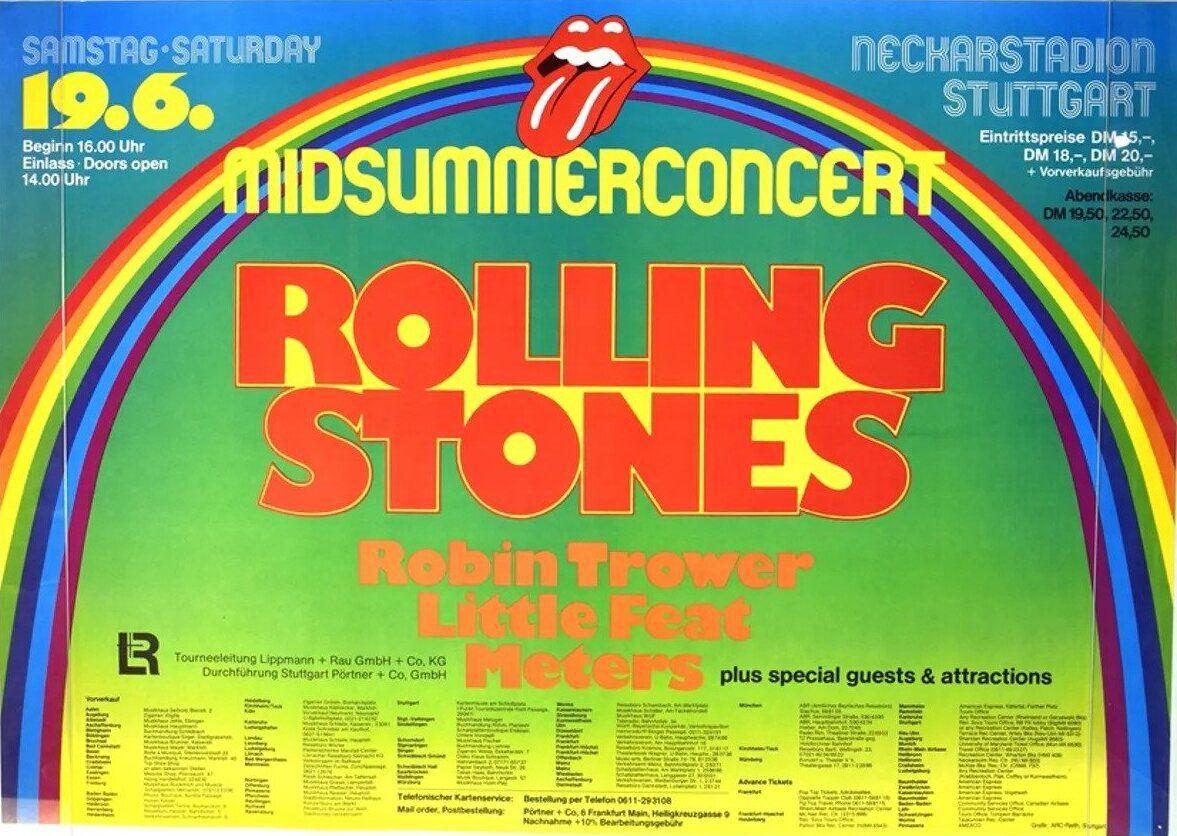 1976–The Rolling Stones-Little Feat-Stuttgart Germany Concert Poster