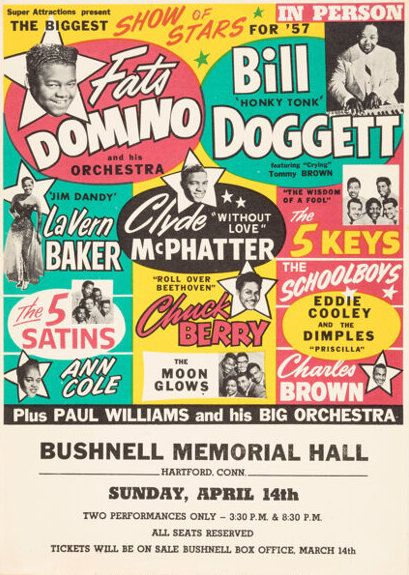 Fats Domino & Chuck Berry Bushnell Memorial Hall Handbill 1957 Concert Poster