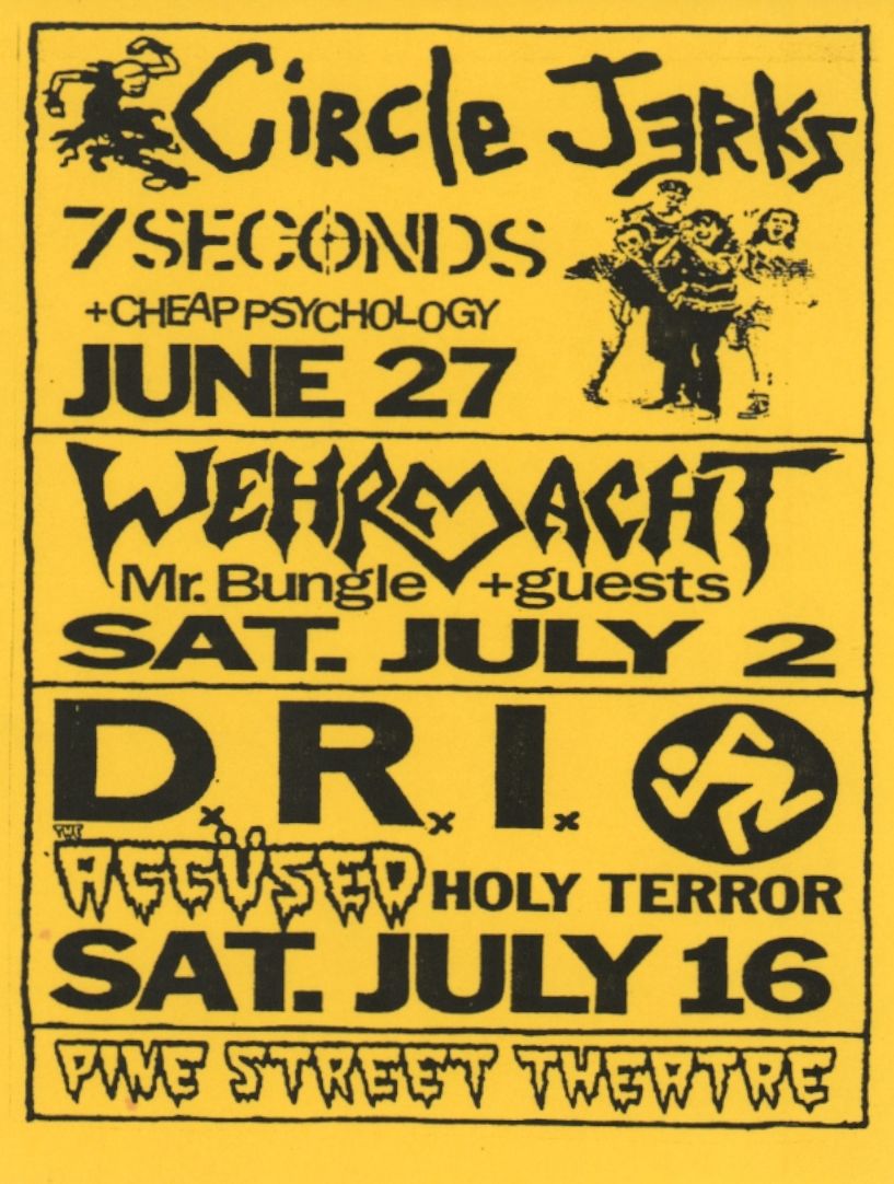 Circle Jerks, Wehrmacht & DRI at Pine Street Theatre 1988 Handbill
