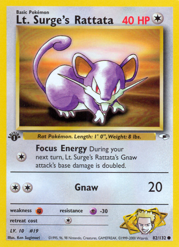 Lt. Surge's Rattata (82/132) - Gym Heroes (1st Edition) Pokémon Card