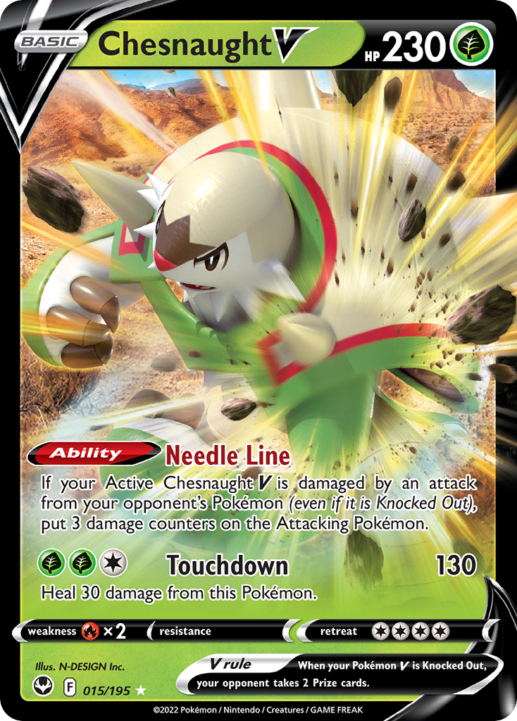 Chesnaught V (15/195) - Silver Tempest Pokémon Card