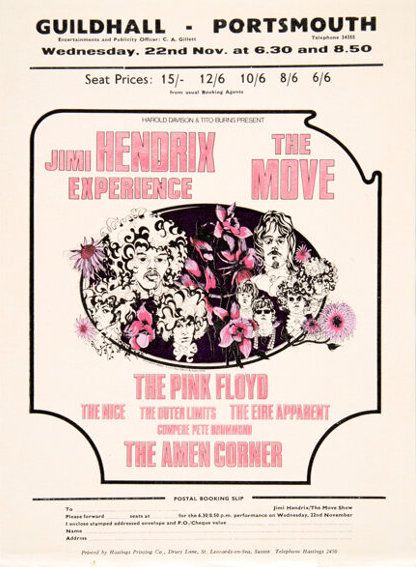 Jimi Hendrix & Pink Floyd Portsmouth Guildhall Handbill 1967 Concert Poster