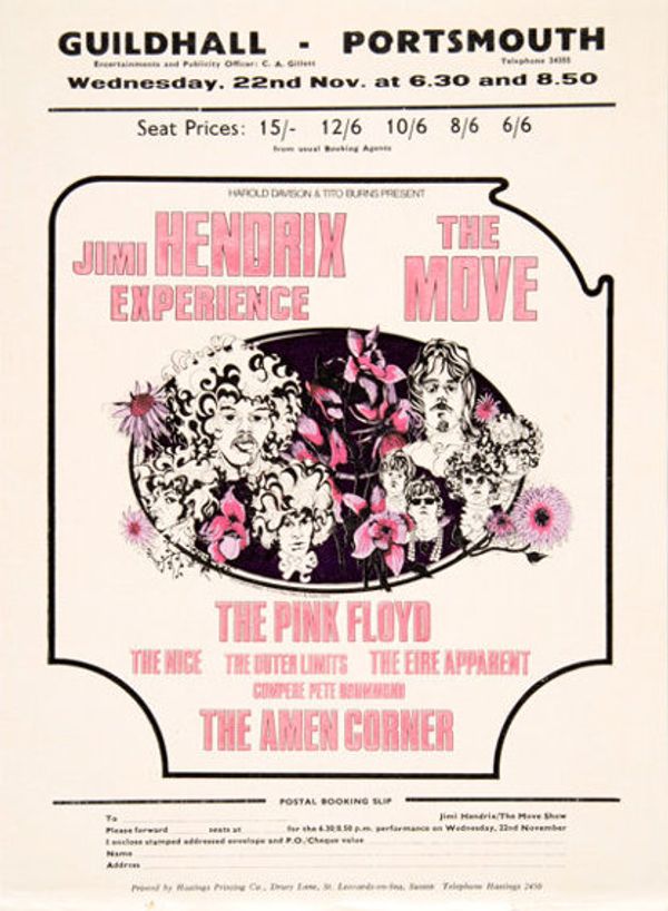 Jimi Hendrix & Pink Floyd Portsmouth Guildhall Handbill 1967