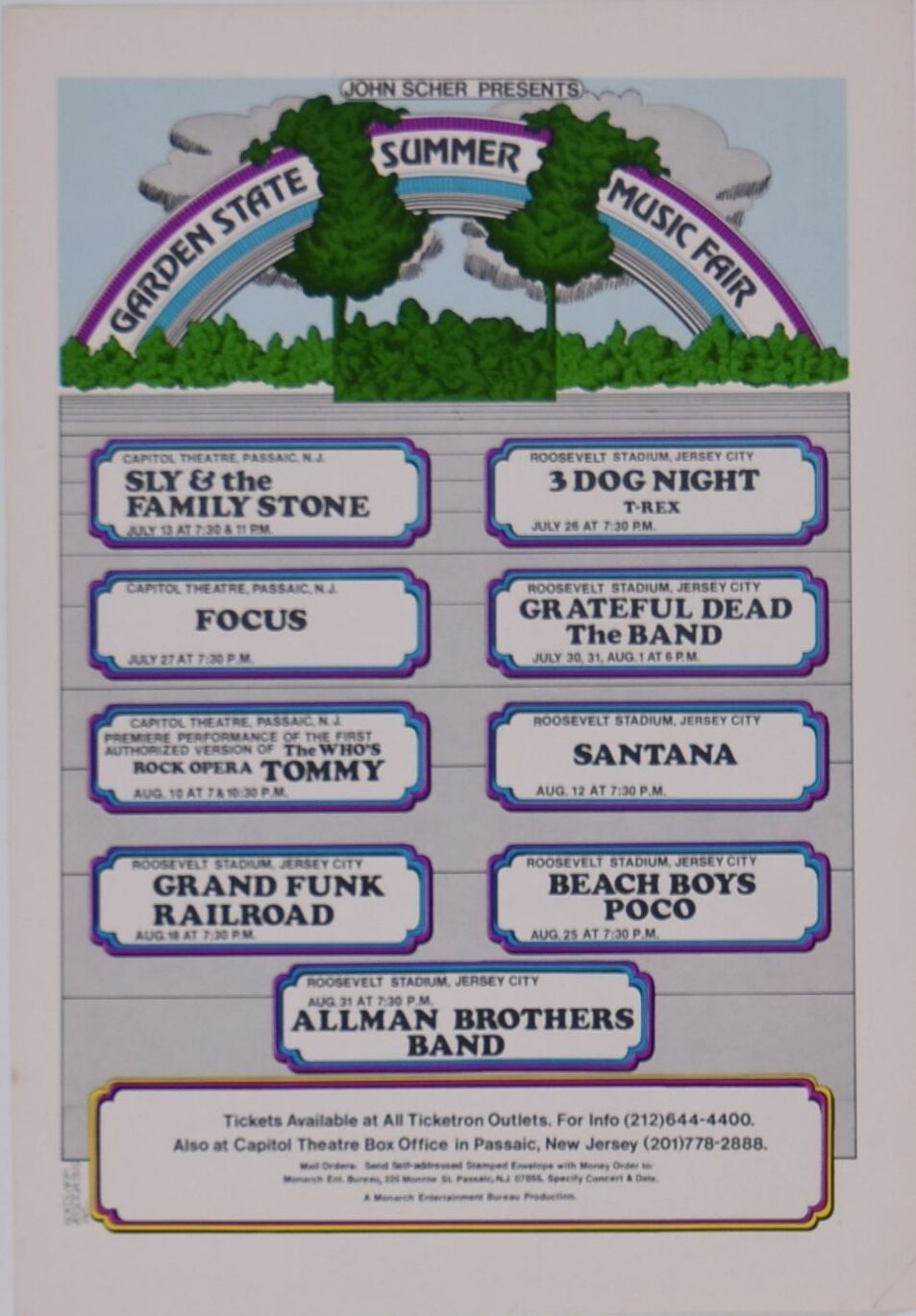 1973-Garden State Summer Calendar-The Band-Allman Brothers-Grateful Dead Concert Poster