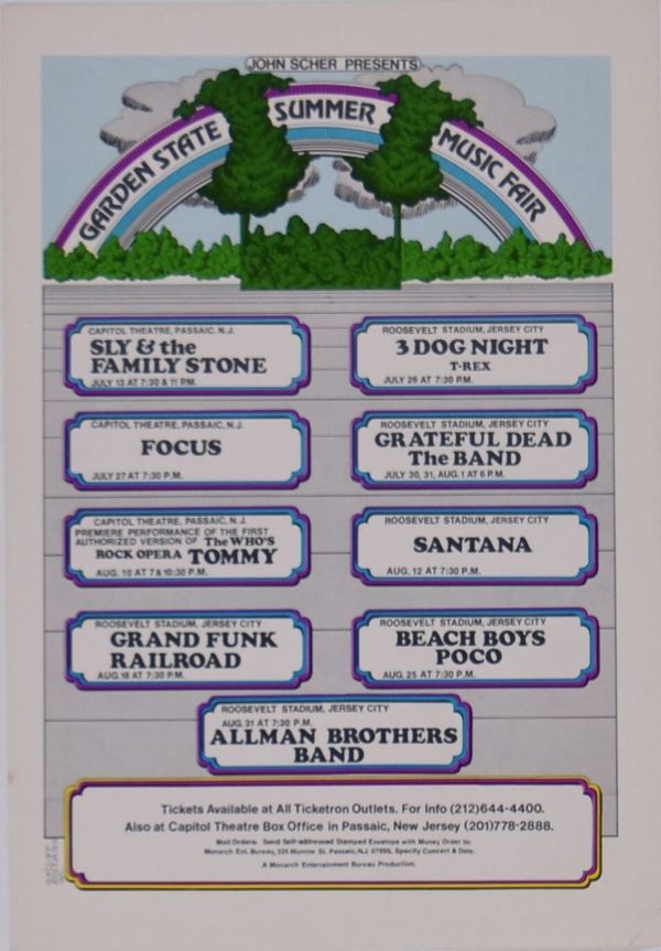 1973Garden State Summer CalendarThe BandAllman BrothersGrateful