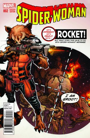 Spider-Woman #2 (Simone Bianchi Rocket Raccoon & Groot Variant Cover)