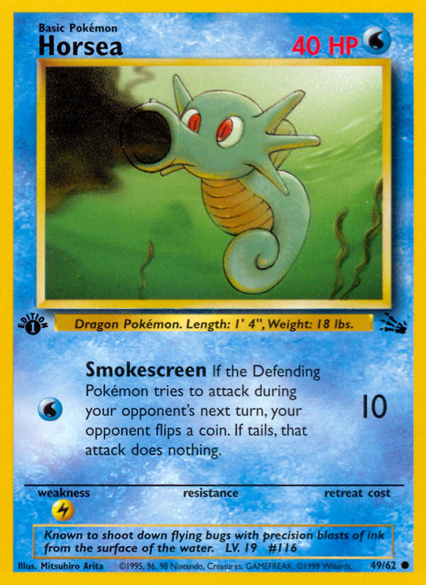 Horsea (49/62) - Fossil (1st Edition) Pokémon Card