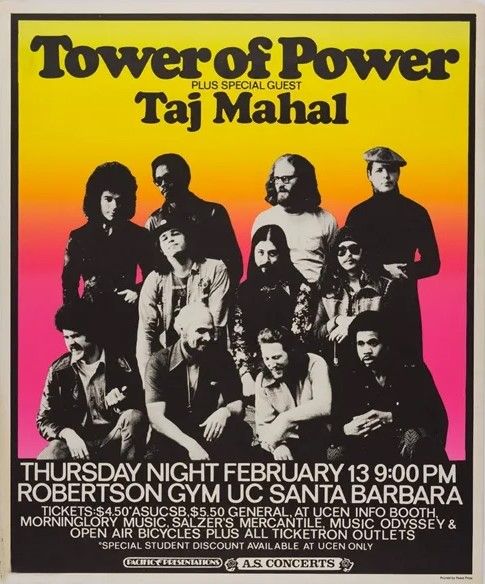 Tower of Power & Taj Mahal Robertson Gym UCSB 1975 Concert Poster