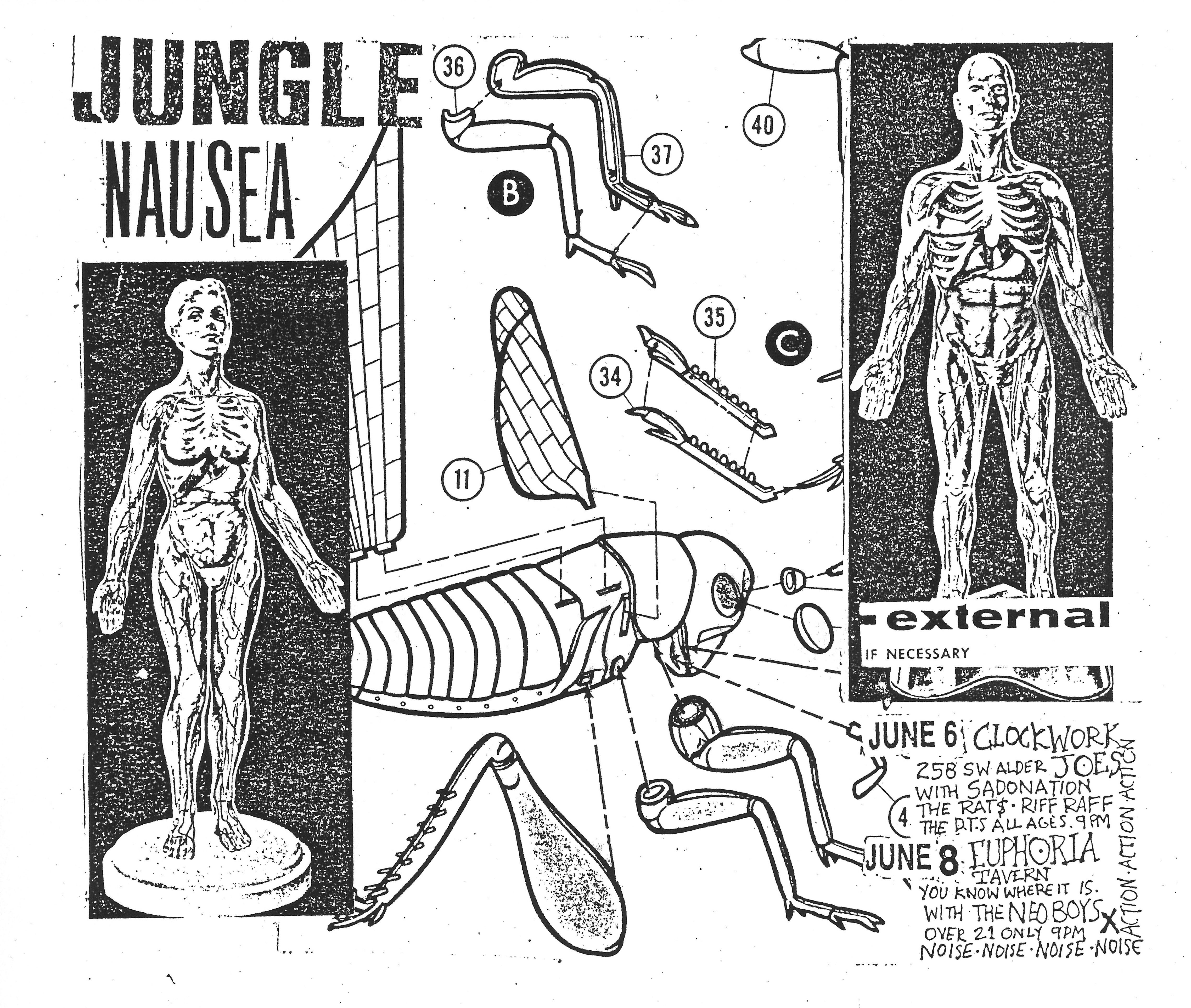 MXP-46.1 Jungle Nausea 1981 Clockwork Joes & Euphoria Tavern  Jun 8 Concert Poster