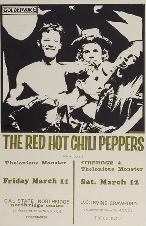 Red Hot Chili Peppers Cal State Northridge & UC Irvine Crawford B/W GOLD METALLIC 1988