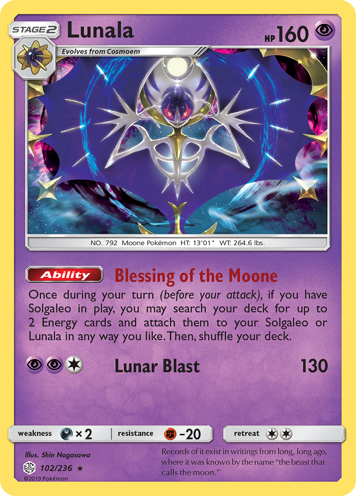 Lunala (102/236) - Cosmic Eclipse Pokémon Card