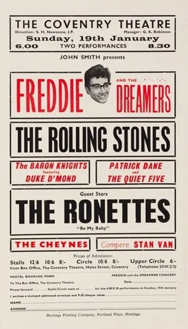 Freddie & the Dreamers with Rolling Stones Coventry Theatre 1964 HANDBILL