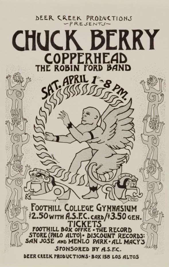Chuck Berry Foothill College Gym Handbill 1969 Concert Poster