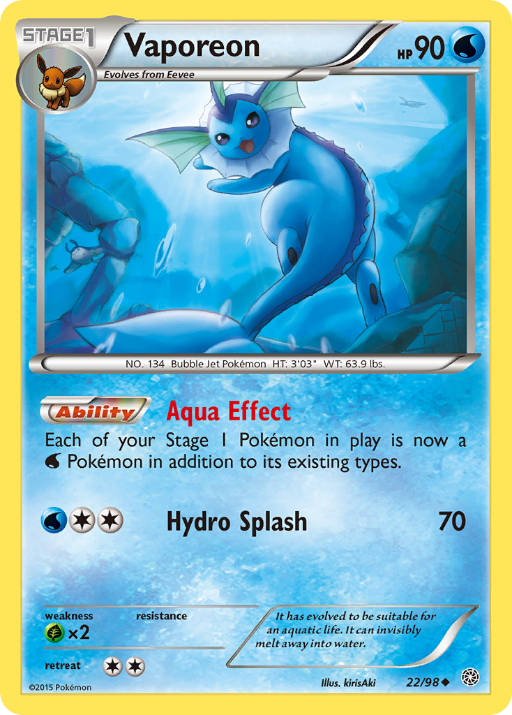 Vaporeon (22/98) - Ancient Origins Pokémon Card