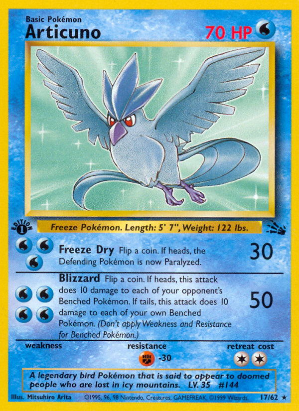 Articuno (17/62) - Fossil (1st Edition) Pokémon Card