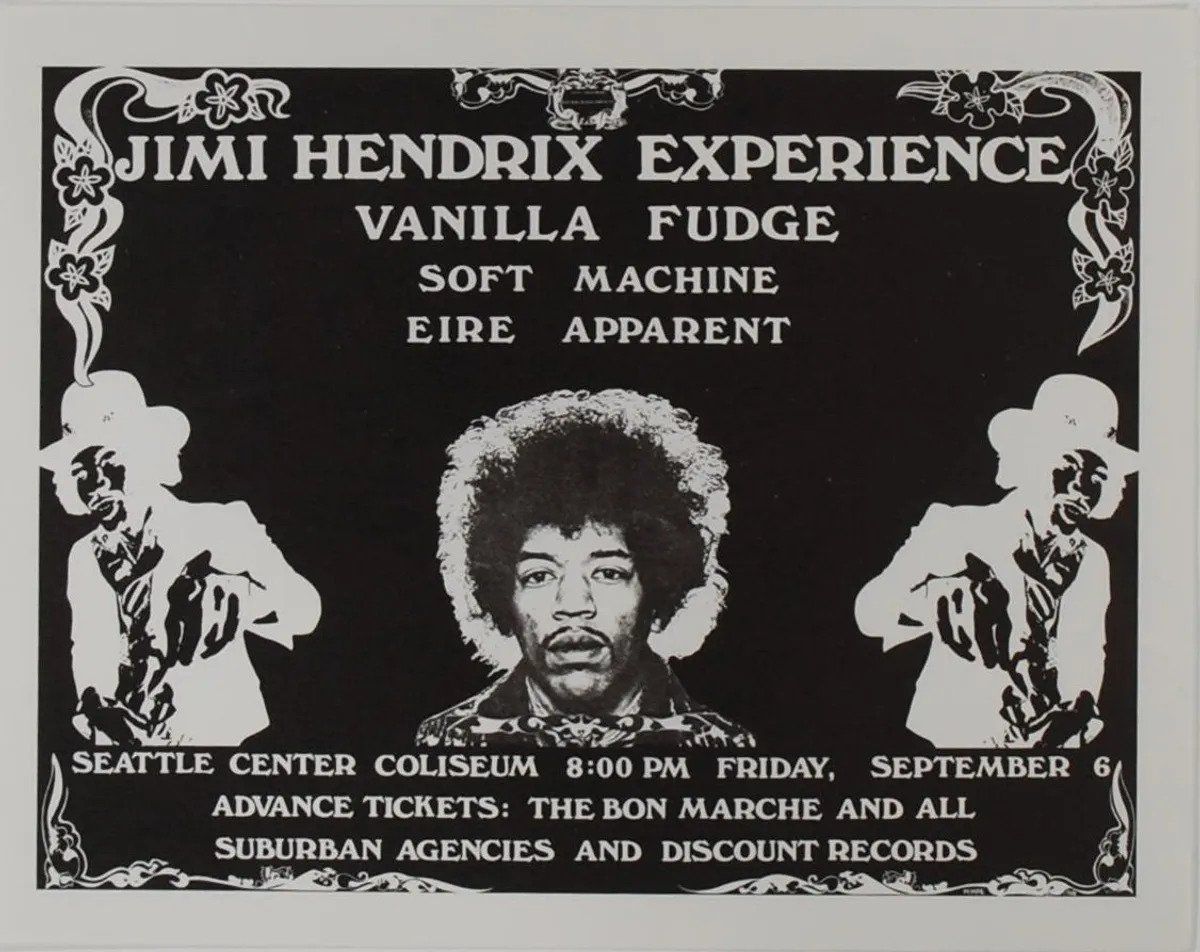 Jimi Hendrix Seattle Center Coliseum 1968 HANDBILL Concert Poster