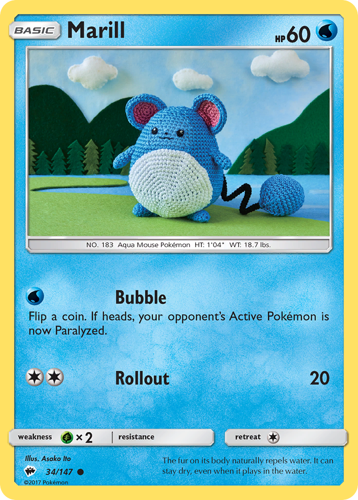 Marill (34/147) - Burning Shadows Pokémon Card