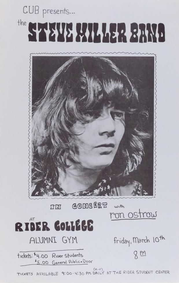 Steve Miller Band Rider College 1970 Concert Poster