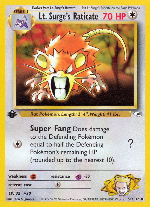 Lt. Surge's Raticate (51/132) - Gym Heroes (1st Edition) Pokémon Card