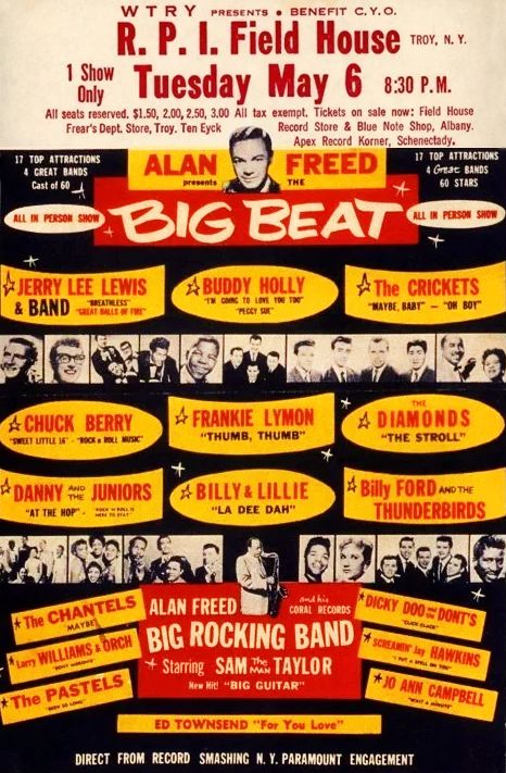 Alan Freed presents the Big Beat RPI Fieldhouse Handbill 1958 Concert Poster