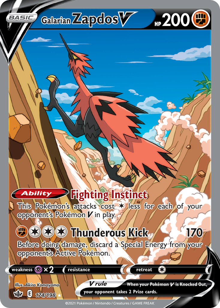 Galarian Zapdos V (174/198) - Chilling Reign Pokémon Card