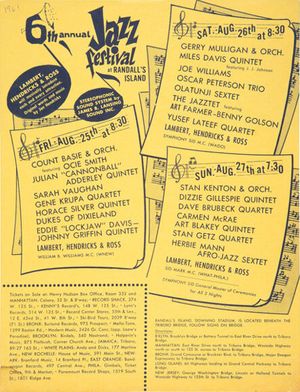 Miles Davis & Dizzy Gillespie Randall's Island Ticket Form 1961