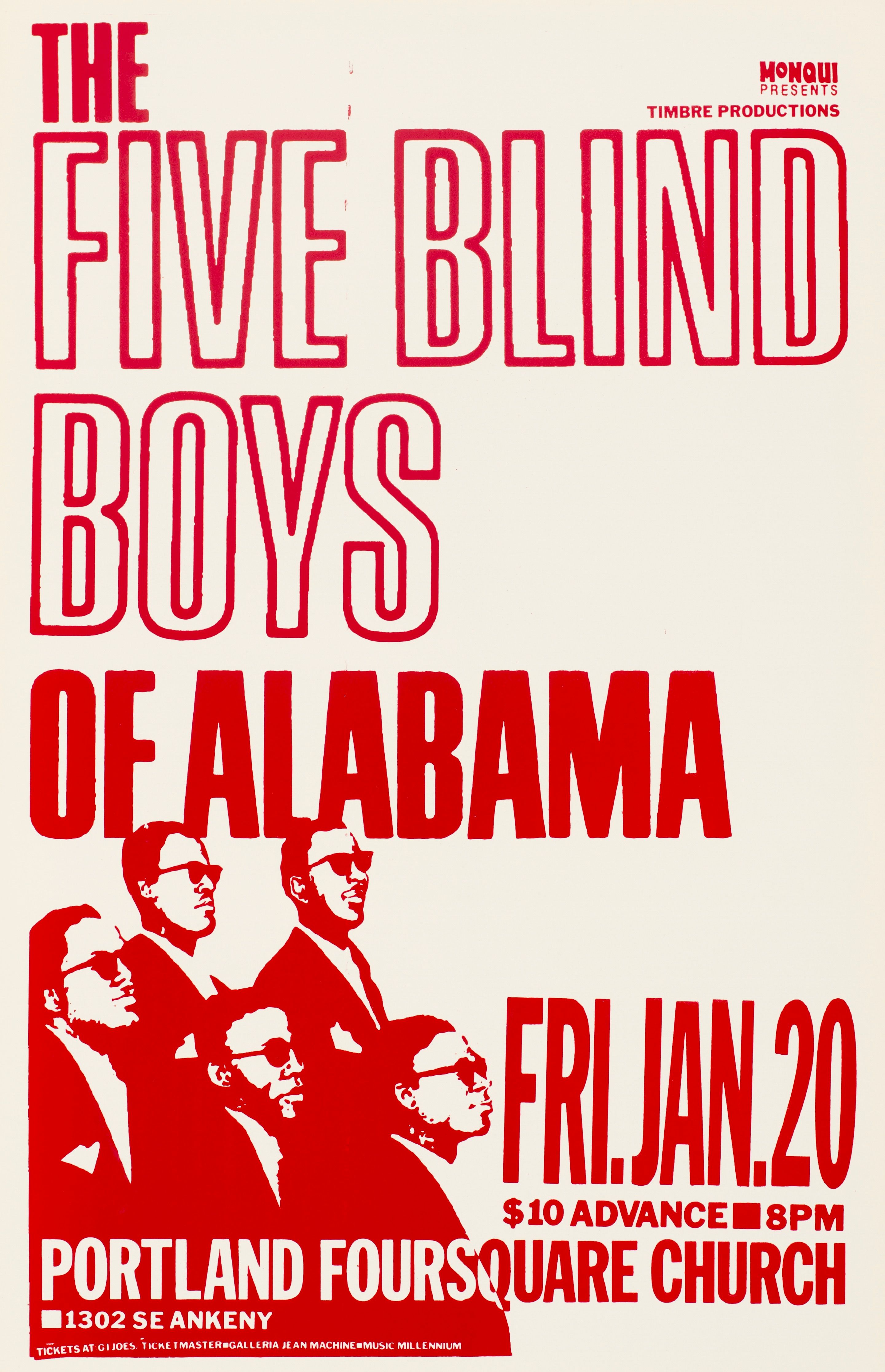 MXP-64.3 Five Blind Boys Of Alabama 1984 Portland Foursquare Church  Jan 20 Concert Poster