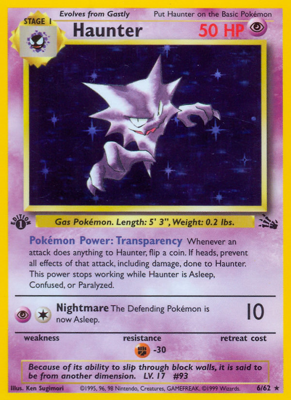 Haunter (6/62) - Fossil (1st Edition) Pokémon Card