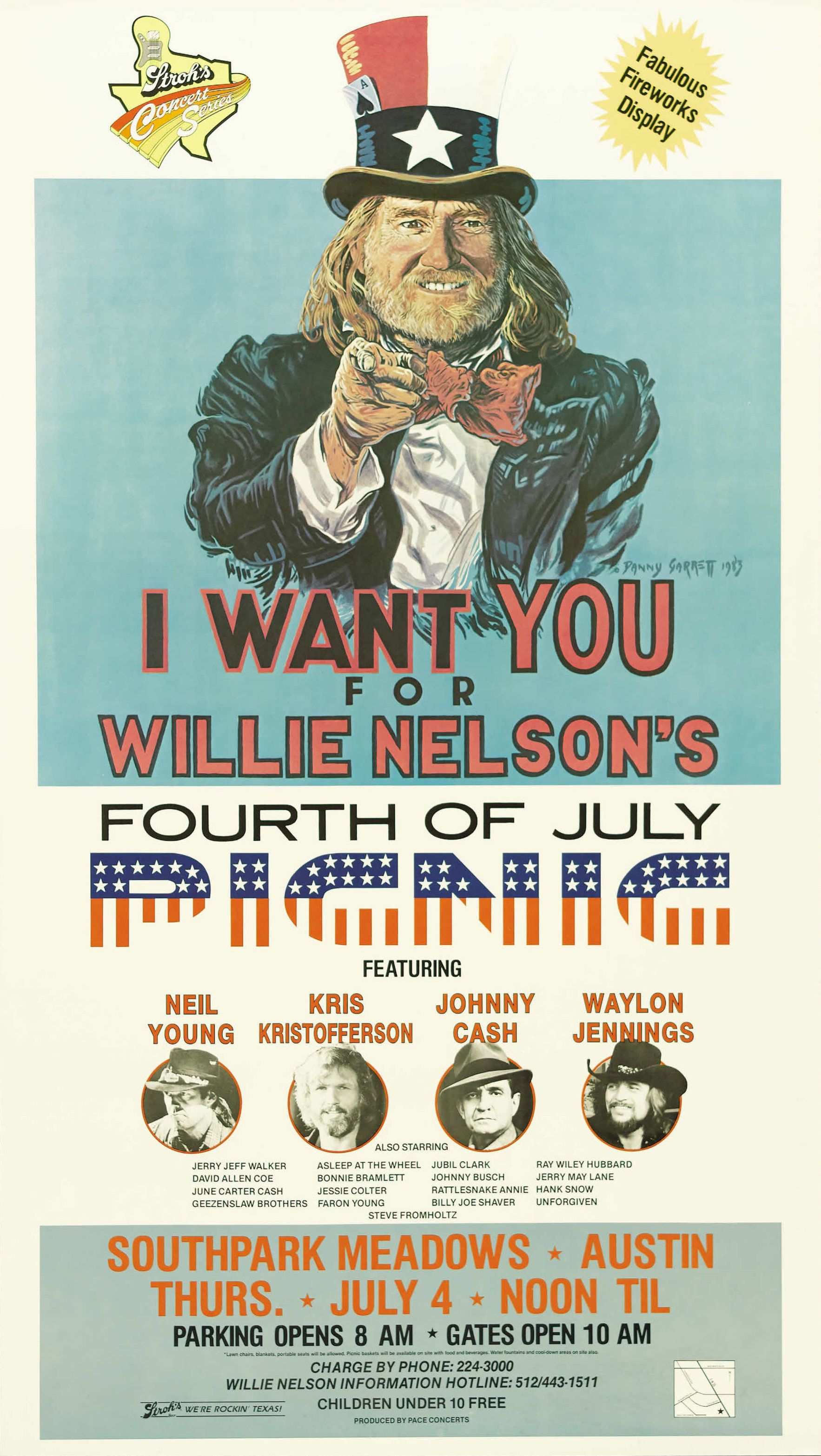 Willie Nelson Fourth of July Picnic 1983 Concert Poster