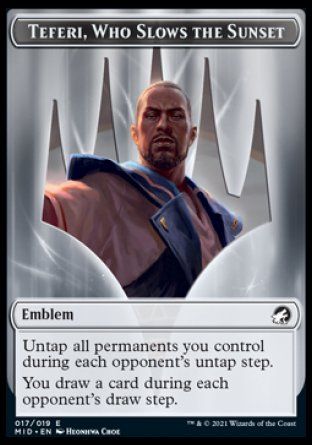 Emblem Teferi, Who Slows the Sunset (Innistrad: Midnight Hunt) Trading Card