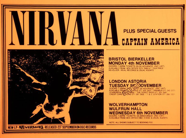 Nirvana UK Multi-Dates 1991 Concert Poster