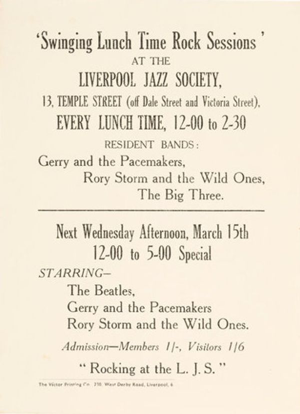 The Beatles Liverpool Jazz Society HANDBILL 1961