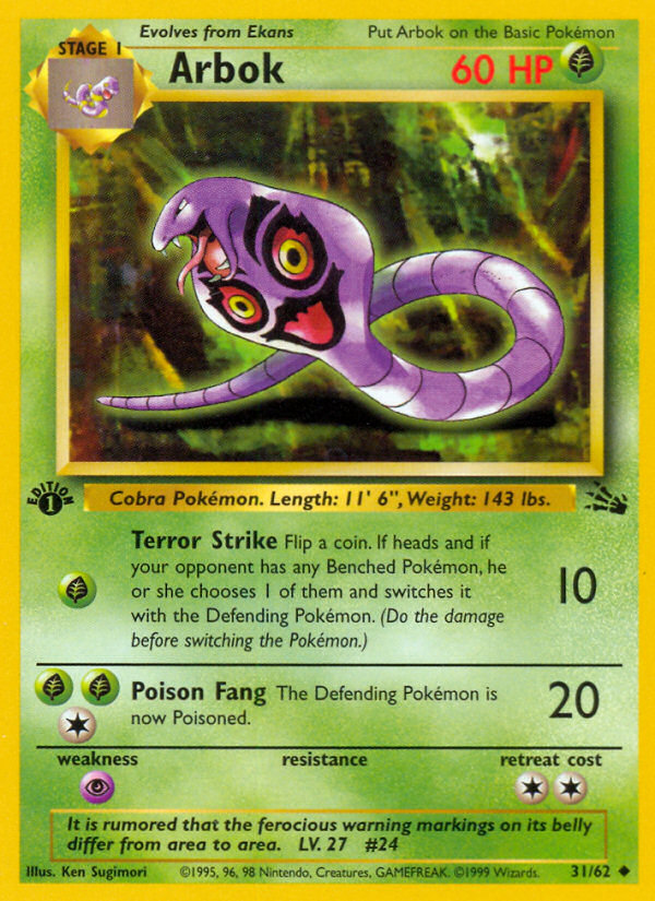 Arbok (31/62) - Fossil (1st Edition) Pokémon Card