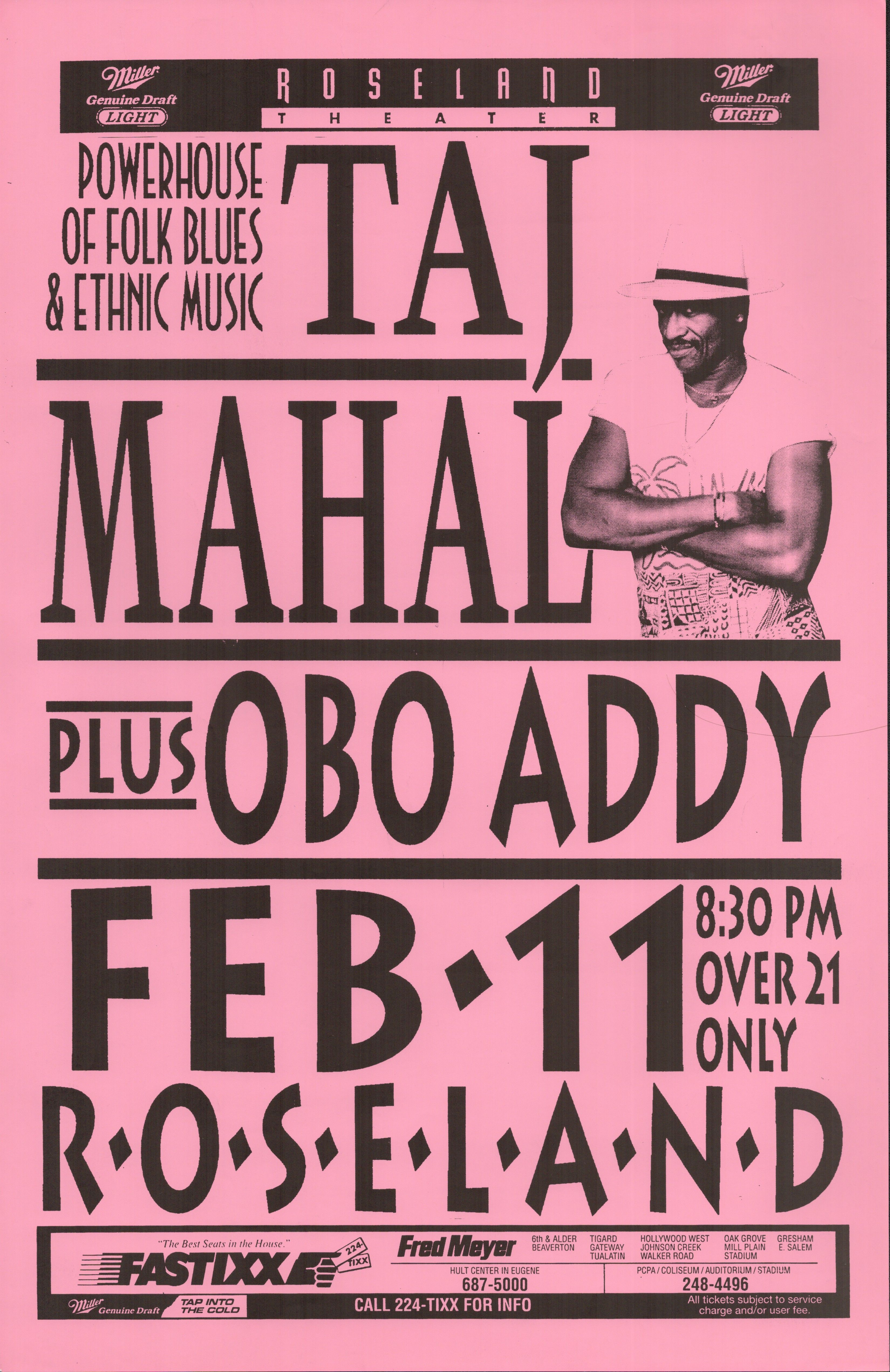 Taj Mahal Plus Obo Addy 1000 Roseland Theater Feb 11 Concert Poster
