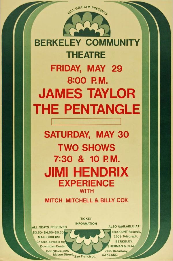 James Taylor & Jimi Hendrix Berkeley Community Theatre 1970