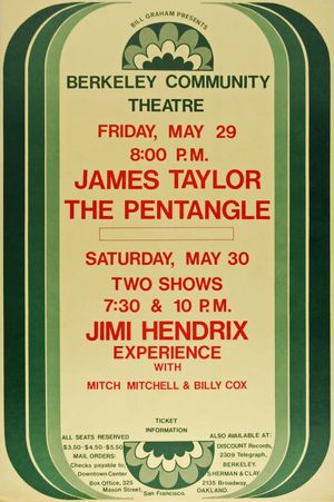 James Taylor & Jimi Hendrix Berkeley Community Theatre 1970