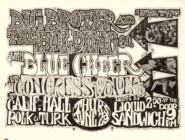 Big Brother & Holding Co. & Blue Cheer California Hall Handbill 1967