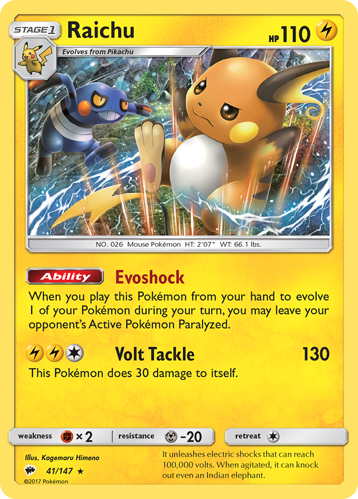 Raichu (41/147) - Burning Shadows Pokémon Card