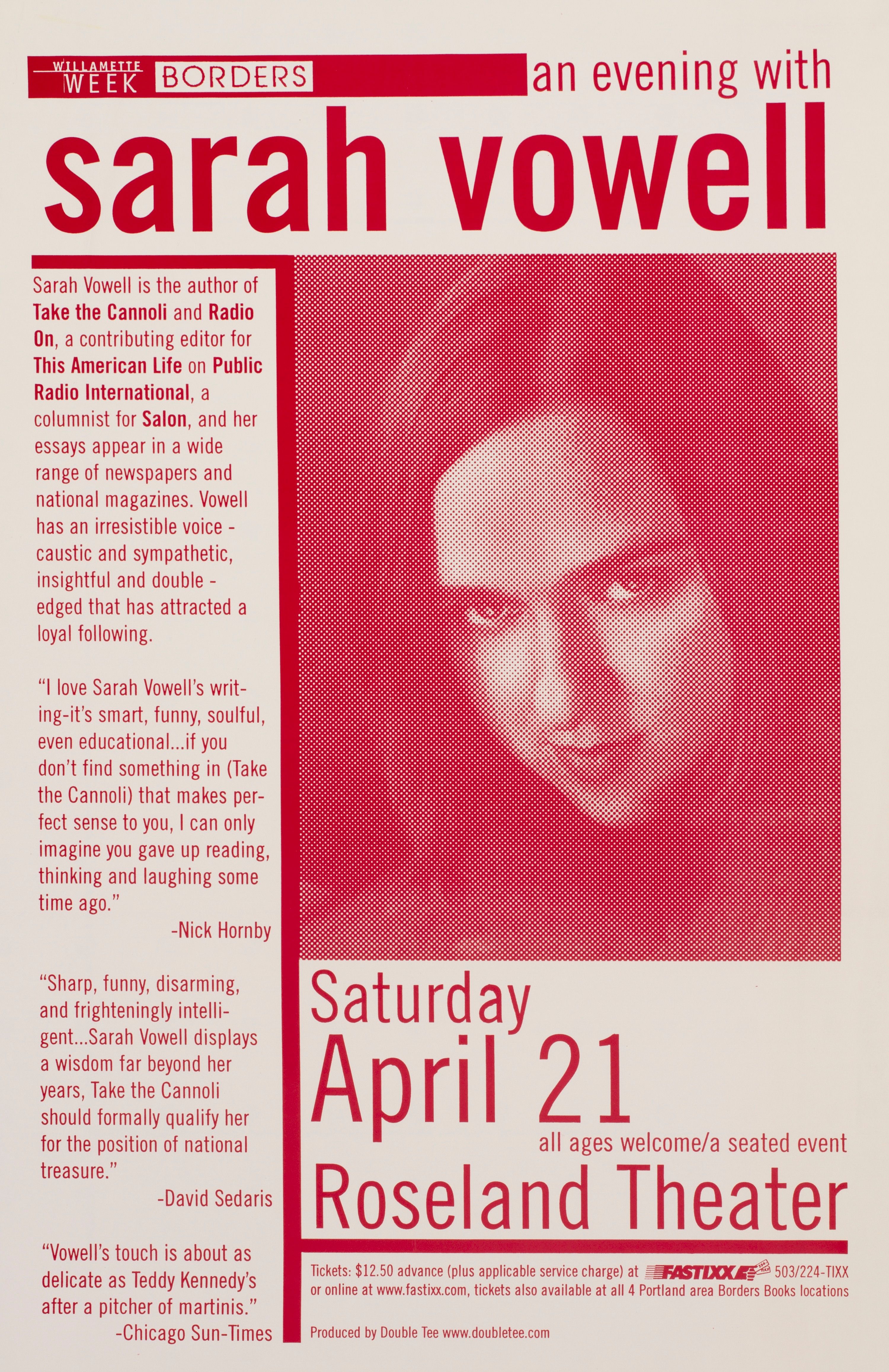 MXP-229.3 Sarah Vowell 2001 Roseland Theater  Apr 21 Concert Poster