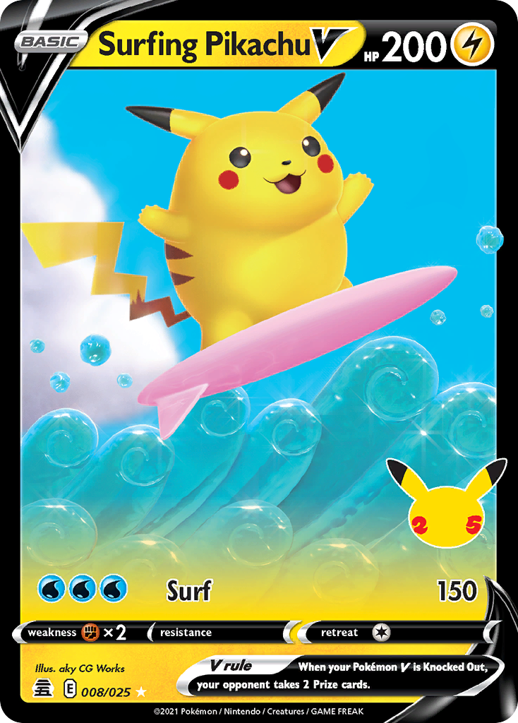 Surfing Pikachu V (8/25) - Celebrations Pokémon Card