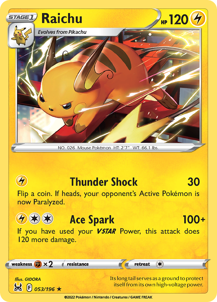 Raichu (53/196) - Lost Origin Pokémon Card