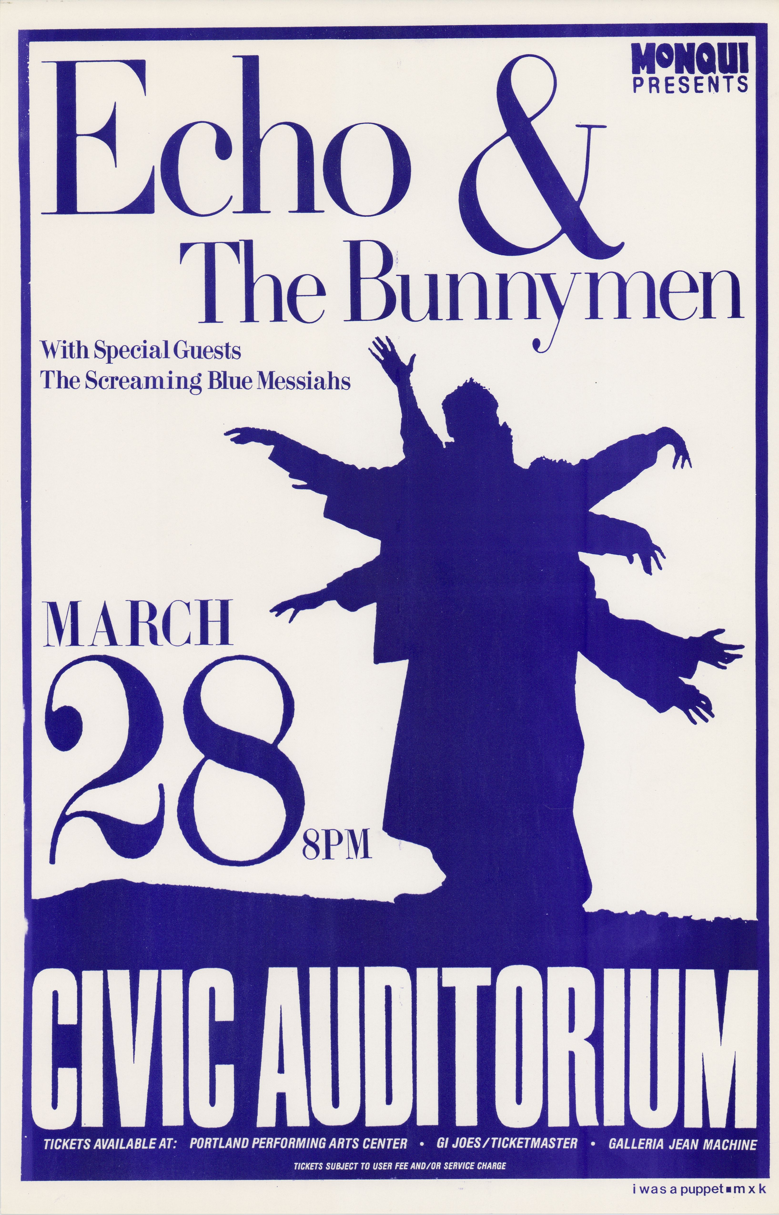 MXP-182.9 Echo & The Bunnymen Civic Auditorium 1988 Concert Poster
